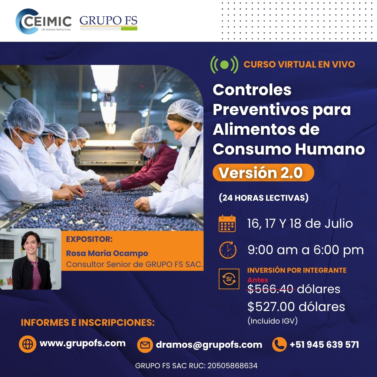 CURSO OFICIAL EN CONTROLES PREVENTIVOS PARA ALIMENTOS DE CONSUMO HUMANO V 2.0